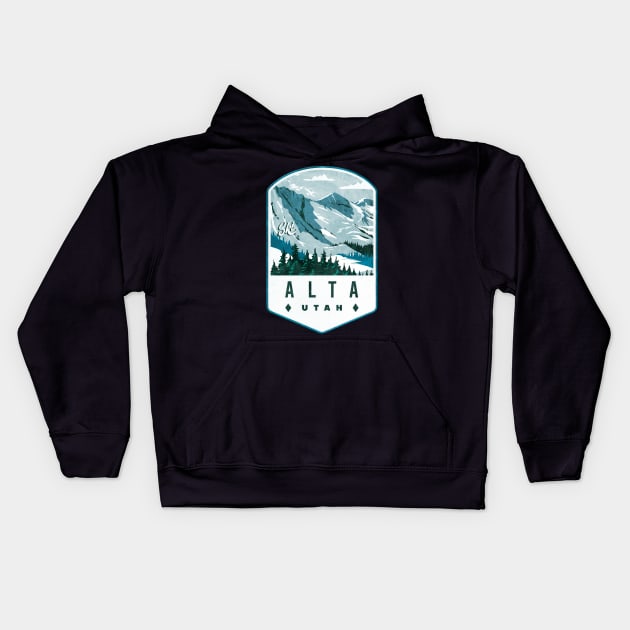 Alta Utah Ski Badge Kids Hoodie by JordanHolmes